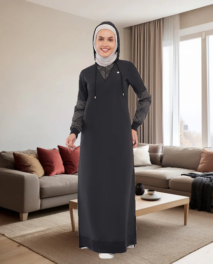 جلاب أسود فحمي بغطاء رأس قابل للفصل