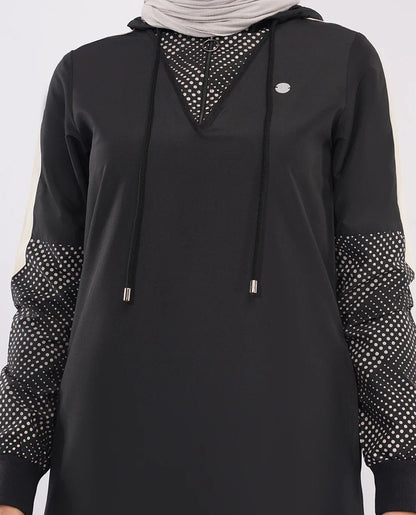 جلاب أسود فحمي بغطاء رأس قابل للفصل