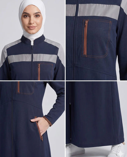 Navy Grey Sporty Contrast Jilbab( pre-order)