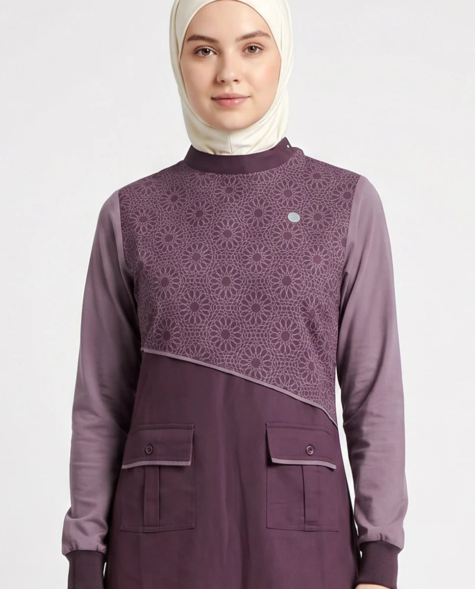 Urban Essentials Geometric Print Abaya Dusty Rose ( pre-order )