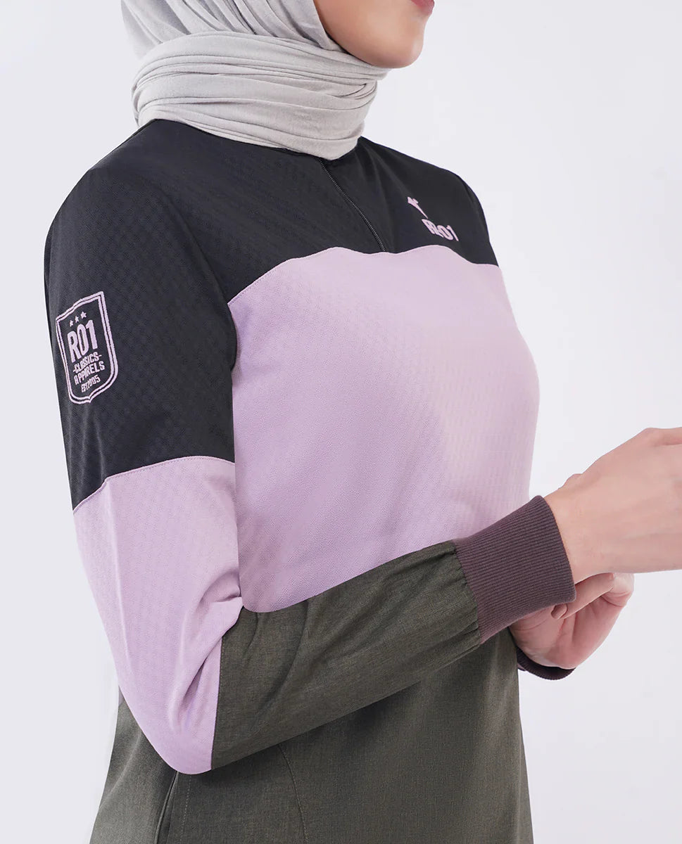 جلابية بتصميم كتل ألوان باللون الزيتوني والوردي