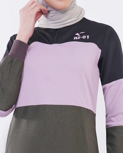 جلابية بتصميم كتل ألوان باللون الزيتوني والوردي