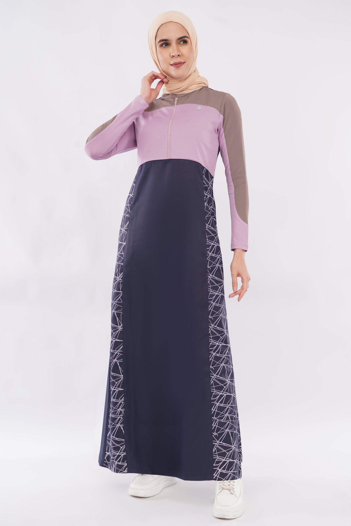 Olive Pink Color Block Jilbab