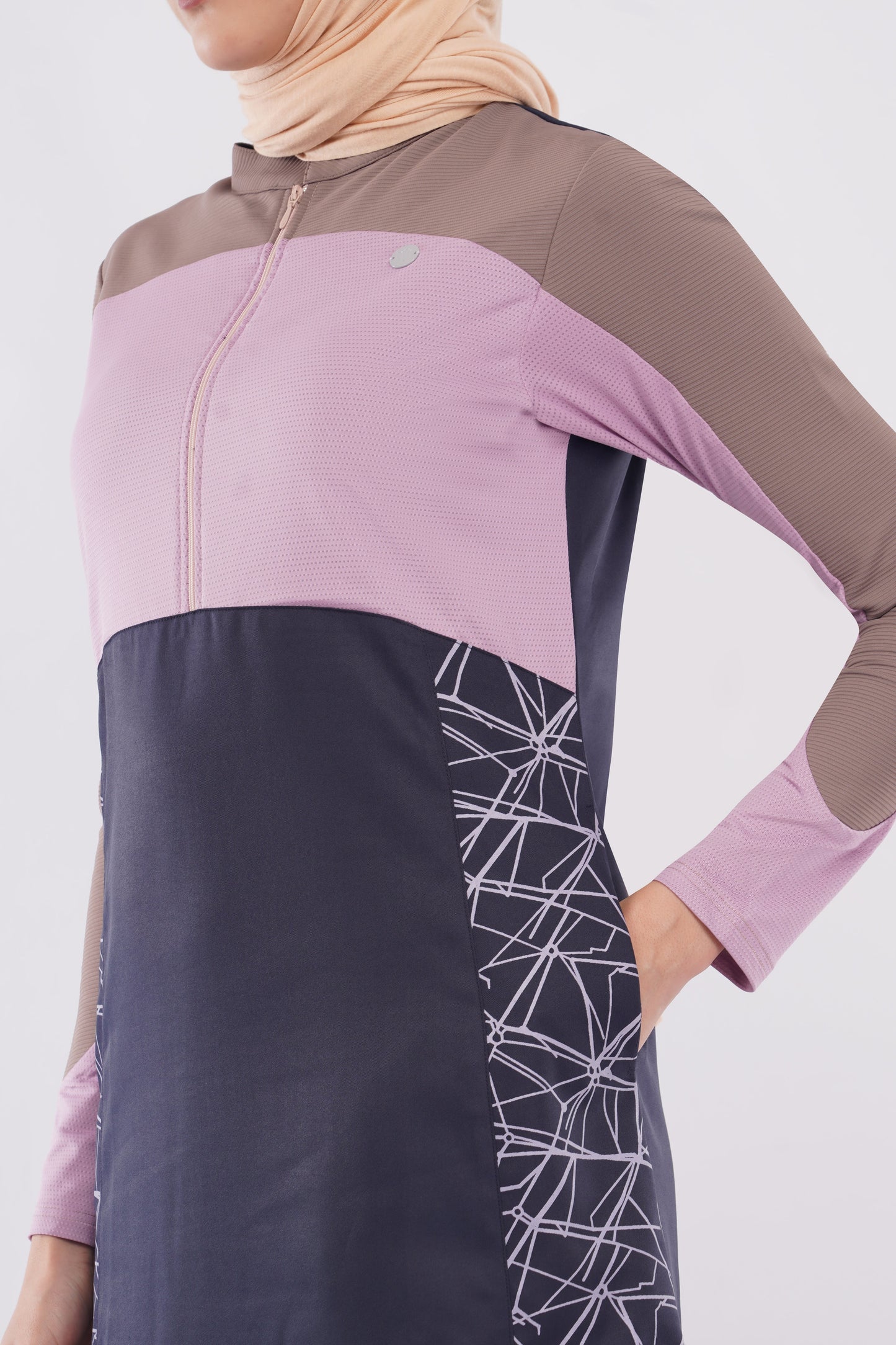 Olive Pink Color Block Jilbab