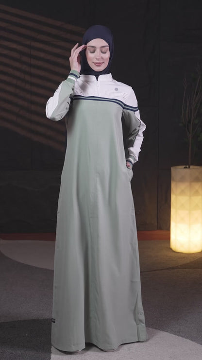 Classic Contrast Jilbab - Sage & White ( pre-order )