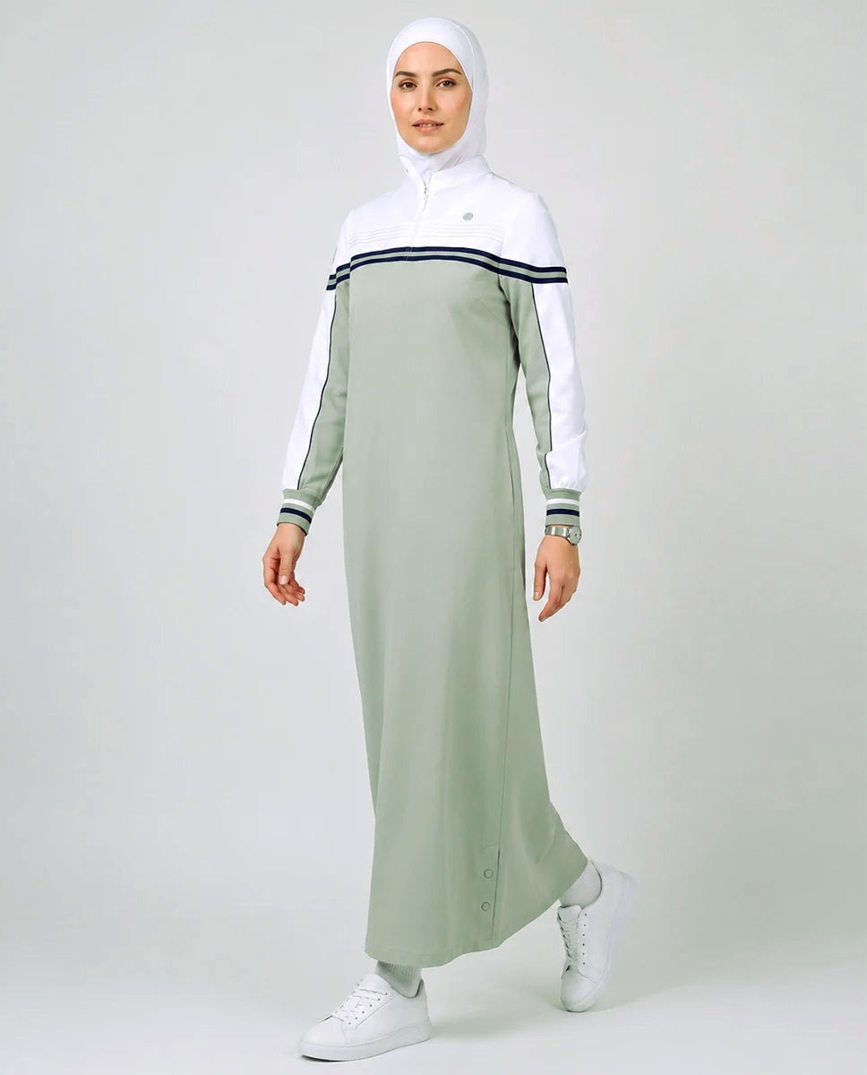 Classic Contrast Jilbab - Sage & White ( pre-order )