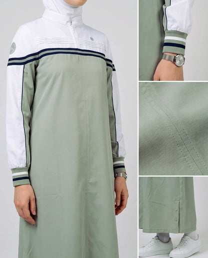 Classic Contrast Jilbab - Sage & White ( pre-order )