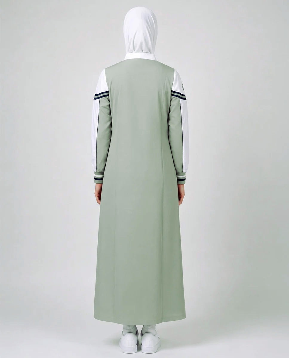 Classic Contrast Jilbab - Sage & White ( pre-order )